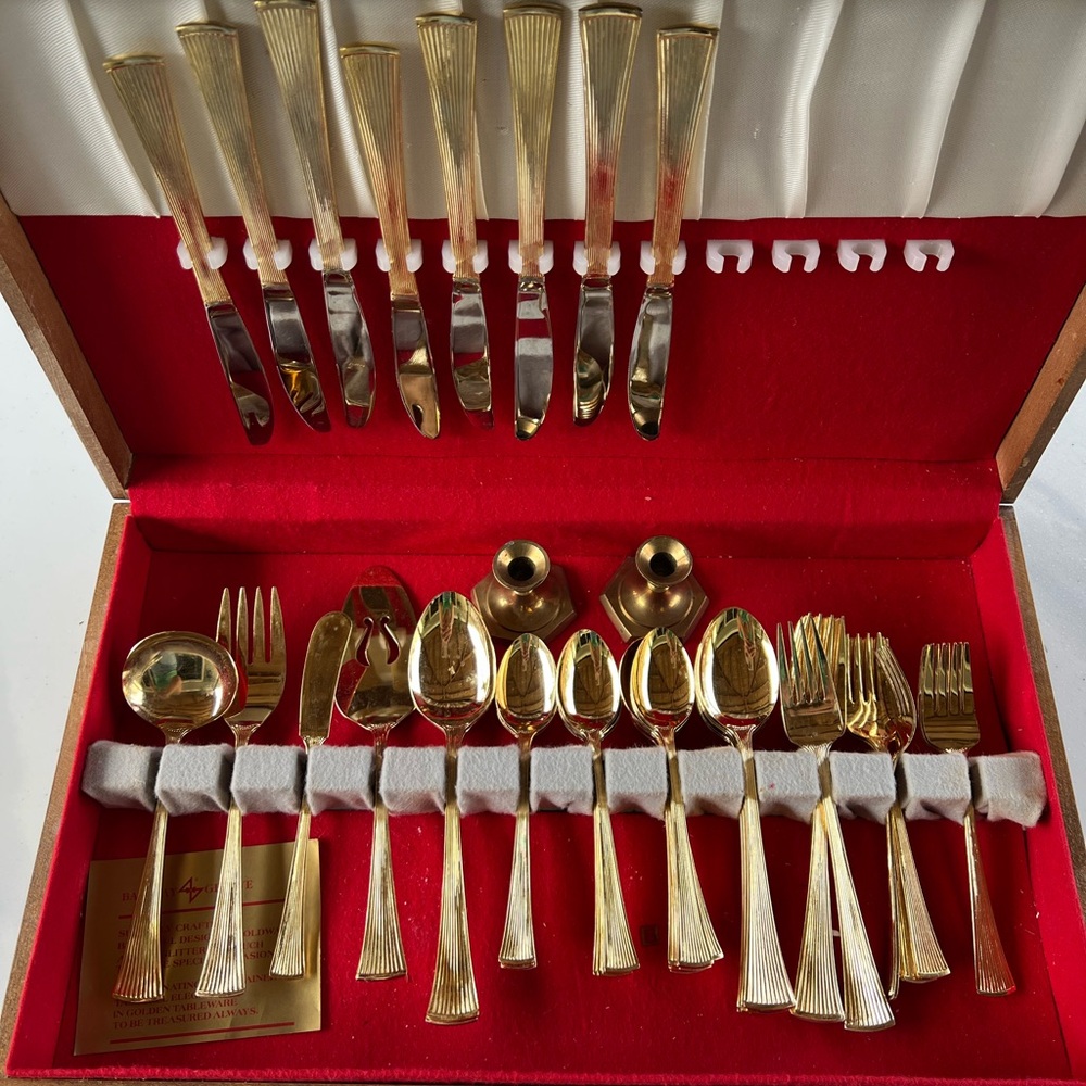 Vintage Golden Barclay Genever Japan ~ 24k Gold-Plated flatware Set